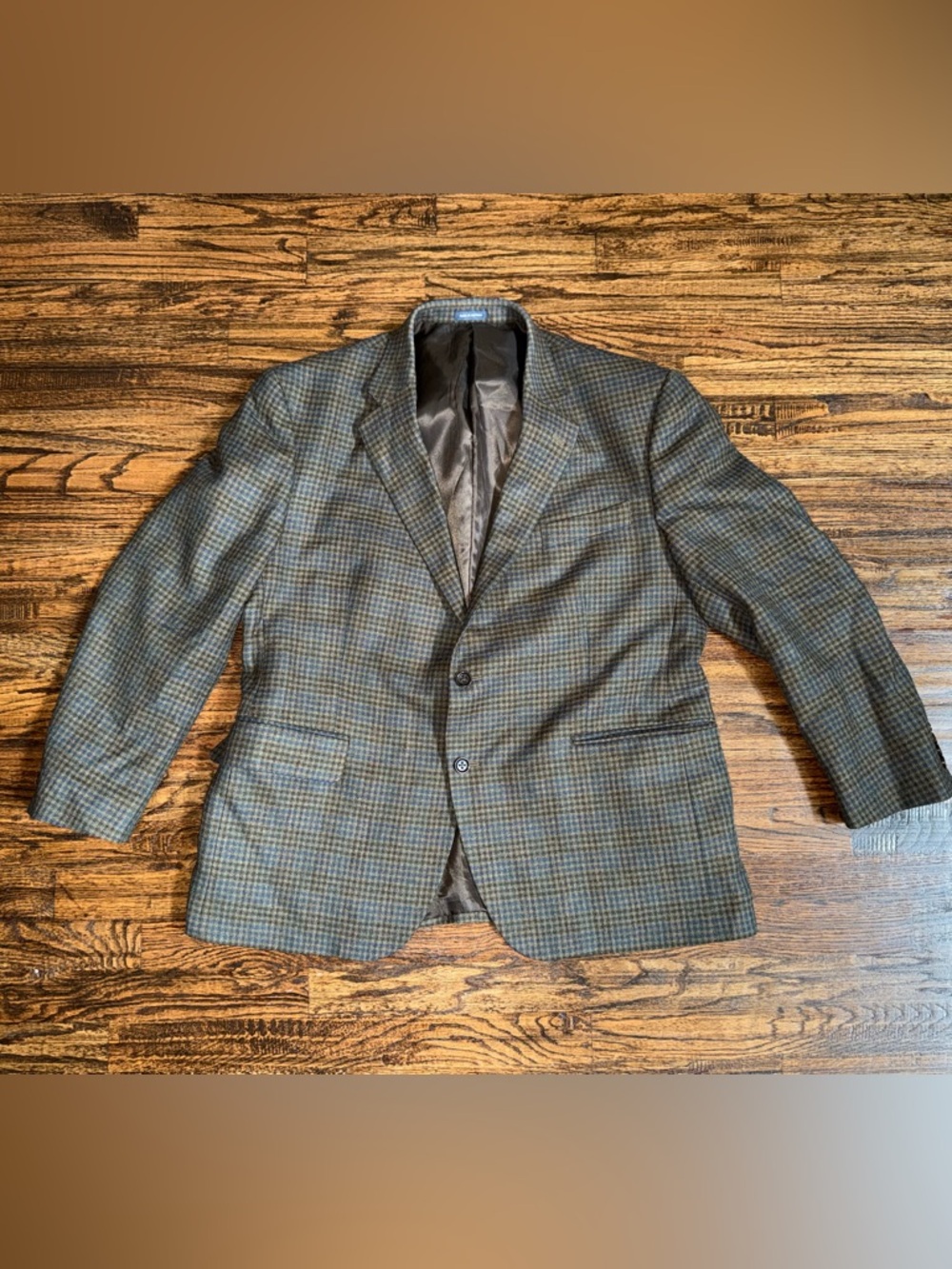 Stafford Classic Merino Brown/Blue Plaid Blazer Suit Jacket Sport Coat Size 46S